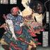 Hakutenchō Riō (樸天鷗李應 - Li Ying) and Bossharan Bokukō (撲天雕李應,設遮攔穆弘 - Mu Hong) from the series <i>One Hundred and Eight Heroes of the Popular Shuihuzhuan</i>  (<i>Tsūzoku Suikoden gōketsu hyakuhachinin no hitori</i> - 通俗水滸伝豪傑百八人之一個) - left-hand panel of a triptych