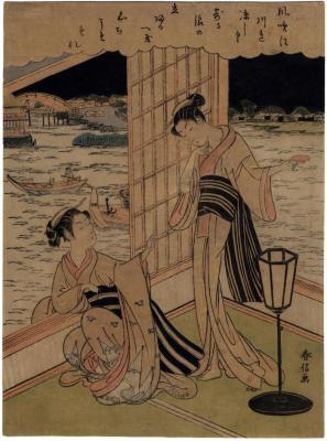 Two bijin enjoying a summer evening along the Sumida in Edo
