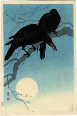 Crows in moonlight (<i>Tsuki ni karasu</i> - 鴉二羽と月)