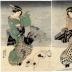 Triptych of three beauties on their way to an assignation - the Night Escort (<i>Yoru no okuri</i> 夜の送り) 