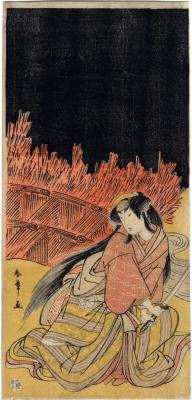 Segawa Kikunojō III [瀬川菊之丞] as a woman crouching with a sword  