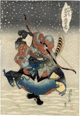 Iwai Shijaku I (岩井紫若) as Tamuramaru (田村丸) - one panel from a larger <i>mitate</i> composition