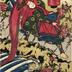 Onoe Tamizō II (二代目尾上多見蔵) in the lion dance <i>Shakkyō</i> (Stone Bridge) scene from <i>Kokonobake no uchi</i> (A Set of Nine Changes - 九之化之内 - seen in the lower right of the collapsible lantern)