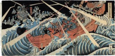 <i>Attack of the Taira Ghosts at Daimotsu Bay</i> (<i>Sesshū Daimotsu no ura Heike onryō arawaruru zu</i> - 摂州大物浦平家怨霊顕る図)