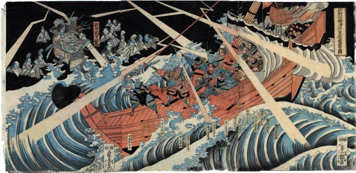 <i>Attack of the Taira Ghosts at Daimotsu Bay</i> (<i>Sesshū Daimotsu no ura Heike onryō arawaruru zu</i> - 摂州大物浦平家怨霊顕る図)