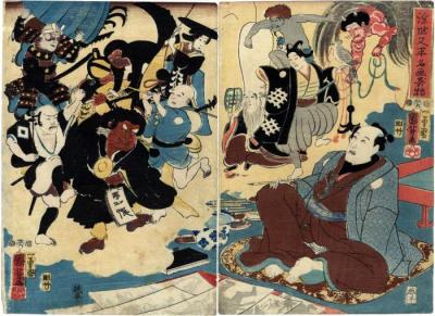 Ichikawa Kodanji IV (市川.小団次) as Iwata Matabei in the <i>Miraculous Paintings by Ukiyo Matabei</i> (<i>Ukiyo Matabei meiga kitoku</i> - 浮世又平名画奇特) 