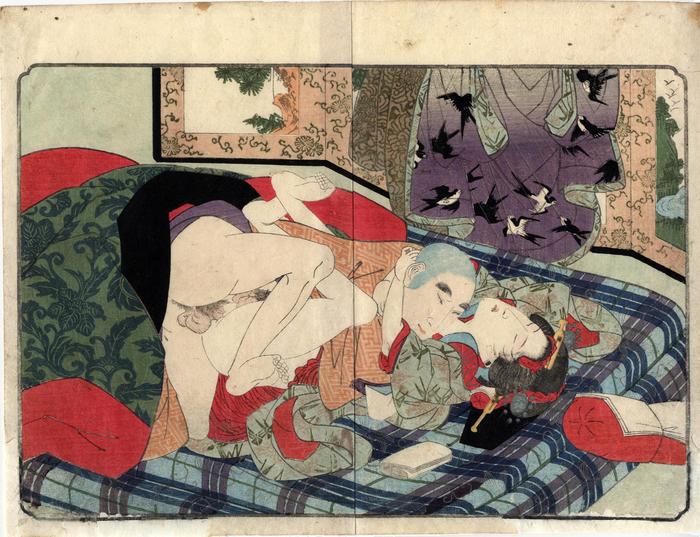 Priest having sex with a boy prostitute (<i>kagema</i> - 蔭間) - from <i>Ama no Ukibashi</i> - 'The Floating Bridge of Heaven' 