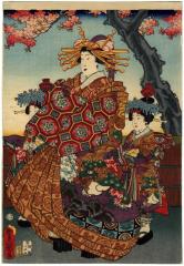 Oiran accompanied by her two kamuro