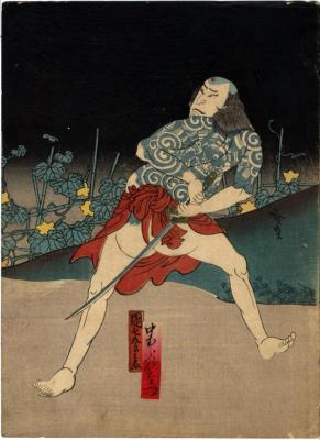 Nakamura Utaemon IV (中村歌右衛門) as Danshichi Kurobei (団七九郎兵衛) - left panel of a diptych 