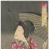 Bijin with an umbrella watching a bird in flight from the series <i>Annual Events and Customs in the Capital</i> (<i>Azuma fūzoku nenjū gyōji</i> - 東風俗年中行事) - the 4th Month (四月)