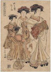 Dressed in white in the eight month (<i>Hachigatsu shiromuku</i>): Michiharu (道はる) of the Tsutaya (蔦屋内) from the series <i>Models for Fashion: New Year Designs as Fresh as Young Leaves</i> (<i>Hinagata wakana no hatsu moyō</i> - 雛形若菜の初模様)  