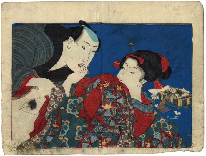 An amorous couple from volume one of the <i>Edo nishiki Azuma Bunko</i> (江戸錦吾妻文庫)