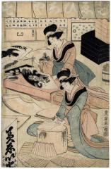 View of the front of the Mieidō [御影堂] Fan Shop - the right-hand panel of a triptych