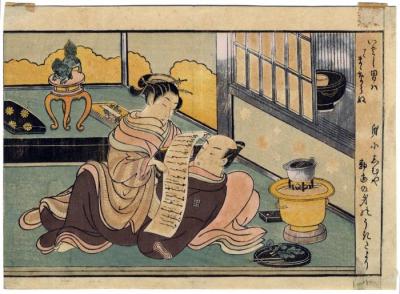 An amorous couple possibly by Suzuki Harunobu