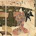 Scene from <i>Botan ni cho itsuka fumibako</i> (牡丹蝶初筐)  - Nakamura Daikichi I (中村大吉) on the right as Ohatsu (おはつ), Onoe Kikugorō III (尾上菊五郎) as Iwafuji in the center, and Ichikawa Monnosuke III (市川門之助) on the left as Onoe