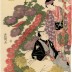 Left panel of a triptych of actors as the 7 Lucky Gods on a chrysanthemum treasure ship  for the <i>Kugatsu kikubune shichifukujin no zu</i> (九月菊舟七福神乃図): Segawa Senjo as Jurōjin and Nakamura Utaemon III as Hotei - from the series <i>Actors and the 12 Months</i> (<i>Sanjurokuban-tsuzuki yakusha junitsuki</i> 三十六ばん続役者十二つき)