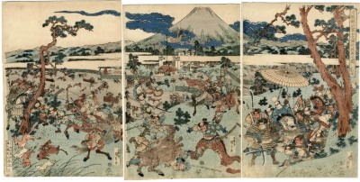 Minamoto Yoritomo's hunting party in the foothills below Mt. Fuji - <i>Minamoto Yoritomo kō Fuji no susono makigari no zu</i> (源頼朝公富士之裾野牧狩之図)
