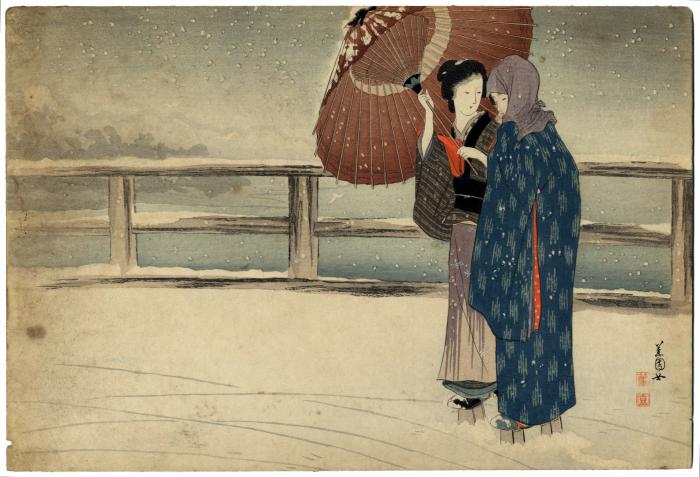 Evening Snow (Yuke no Yūbei - ゆきの夕べ) - from a portfolio of prints entitled 'Thick Mist'