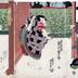 Onoe Kikugorō III (尾上菊五郎) as Izutsuya Denbei (井筒屋伝兵衛) on the left, Ichikawa Danjūrō VII (市川團十郎) as the <i>sumō</i> wrestler Shirafuji (角力取白藤) in the center and Iwai Hanshirō V (岩井粂三郎) the geisha Oshun (芸者おしゆん) in the play <i>Okuni Iri Soga Nakamura</i> (御国入曽我中村)