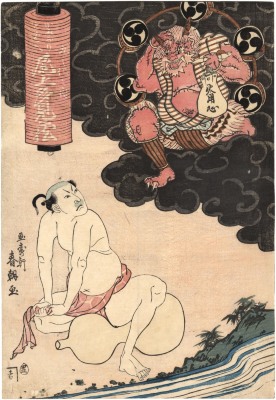 Onoe Tamizō II as Kaminari (god of thunder) and Tobane in <i>Hatsuharu no kotobuki iwau kokonobake</i>