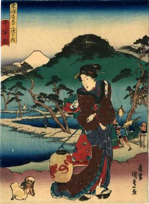 View of Hiratsuka (<i>Hiratsuka no zu</i>: 平塚図) from the series Fifty-three Stations of the Tōkaidō Road (<i>Tōkaidō gojūsan tsugi no uchi</i>: 東海道五十三次之内)