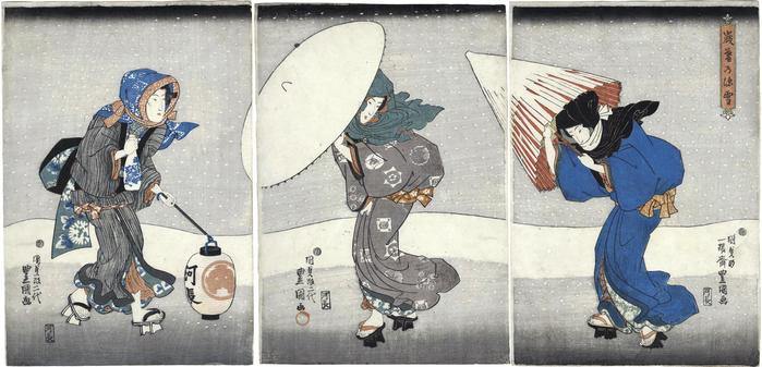 Heavy Snow at Year's End (歳暮の深雪) triptych