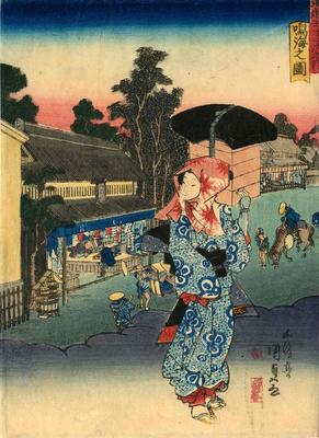 View of Narumi (<i>Narumi no zu</i>: 鳴海之図) from the series Fifty-three Stations of the Tōkaidō Road (<i>Tōkaidō gojūsan tsugi no uchi</i>: 東海道五十三次之内)
