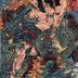 Keyamura Rokusuke (毛谷村六助) struggling with three <i>kappa</i> on a riverbank with another swimming in the river