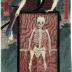 Ichikawa Danjūrō VIII as Kamiya Iemon (神谷仁右衛門) with his servant, Kohei and his dead wife Oiwa (お岩)  nailed to a door along with images of their skeletons - a <i>shikake-e</i> or 'mechanical print'