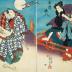 Sawamura Sōjūrō V (五代目沢村宗十郎) as Shiratsuka Jūemon (白柄十右衛門) - this is the left panel of a diptych in a scene from the play <i>Onoe Kikugorō Ichidai Banashi</i> (尾上梅寿一代噺)