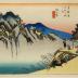 View of Sakanoshita (<i>Sakanoshita no zu</i>: 坂の下之図) from the <i>chūban</i> series Fifty-three Stations of the Tōkaidō Road (<i>Tōkaidō gojūsan tsugi no uchi</i>: 東海道五十三次之内)