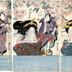 Pentaptych: <i>bijin</i> holding puppets of actors as <i>otokodate</i> - from the left - Bandō Mitsugorō III (坂東三津五郎) as An no Heibei (安ノ平兵衛), Onoe Kikugorō III (尾上菊五郎) as Gokuin Sen'emon (極印千右衞門), Matsumoto Kōshirō V (松本幸四郎) as Kaminari Shōkurō (雷庄九郎), Seki Sanjūrō II (関三十郎) as Hotei Ichiemon (布袋市右衛門) and Ichikawa Danjūrō VII (市川團十郎) as Karigane Bunshichi (雁金文七) - from 'Five Chivalrous Men as Puppets' (<i>Mitate ningyō gonin otoko</i> - 見立人形五人男)