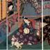 Mitsuuji watching a white cat delivering a love letter - A Rustic Genji theme - [<i>Mitsuuji to sakura fuguruma hakubyō no zu</i>: 光氏と桜・文車・白猫の図]