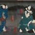 Ogino Senjo I (荻野扇女) as Rokuhara Oroku (六はらお六) in the play <i>Edojiire Obiya no Chūmon</i> (東仕入帯屋注文) - the left-hand panel of a diptych