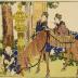 A traveling <i>bijin</i> on horseback pausing for a smoke