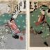 Ichimura Uzaemon XIII (left) as Tekomai Takekichi (手古舞竹吉) and Kawarasaki Gonjūrō I (right) as Tekomai Masukichi (手古舞升吉) from the play <i>Jitsugetsusei chūya no oriwake</i> (日月星昼夜織分 - <i>The Weaving Together of the Sun, Moon, and Stars at Day and at Night</i>) 