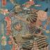 Onzōshi Ushiwakamaru (御曹子牛若丸), the young Yoshitsune, fighting with Musashibō Benkei (武蔵坊弁慶) on Gojō Bridge [五条橋]