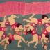 Diptych: The heated stages of pregnancy (in a lighter vein) - five heads, ten bodies (<i>Mimochi on’na natsu no tawamure – Gotō juttai no zu</i> - 妊婦炎暑戯 一名五頭十體の図)