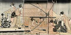 Fishing with a four armed scoop-net (<i>yotsude ami</i> - 四つ手網)  by the light of a crescent moon
