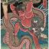 Minamoto Ushiwakamaru (源牛若丸) and Musashibō Benkei (武蔵坊弁慶) fighting on Gojō Bridge [五条橋] from the series <i>Mirror of Military Excellence and Fierce Courage</i> (<i>Buei mōyū kagami</i> - 武英猛勇鏡)　