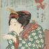 A beauty adjusting her makeup (化粧) from the series "Types of the Floating World Seen Through a Physiognomist's Glass" (<i>Ukiyo jinsei tengankiyō</i> - 浮世人精天眼鏡)