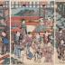 Group of actors in summer attire visiting a tea house overlooking the Benten Shrine at Shinobazu Pond in Ueno 