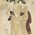 A courtesan and a geisha carrying a shamisen, possibly on their way to a teahouse assignation - from the series 'Modern Dyed Cotton Kimono' (<i>Tōsei Zokui-zome</i> - 當世俗衣染)  