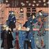 Central panel of a triptych of the Naritasan Festival (<i>Naritasan kaichō sankei gunshū no zu</i> - 成田山開帳参詣群集図) with Ichikawa Kodanji IV, Onoe Kikugorō IV and Bandō Takesaburō II