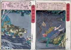 Yōkyō (揚香) on the left and Ōhō (王裒) on the right, from the series <i>The Twenty-four Chinese Paragons of Filial Piety</i> (<i>Morokoshi nijūshi-kō</i> - 唐土廾四孝)