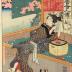 Key block or <i>tameshizuri-e</i> <i>oban</i> of a <i>bijin</i>, Kaji-jo the poetess of Gion, Kyoto, reclining on a balcony
