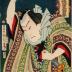 Kawarazaki Sanshō (河原崎三升) tweezing before his mirror - preparing for his role as the <i>otokodate</i> Banzui Chōbei [ばんずい長兵へ] 