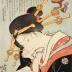 A beauty adjusting her makeup (化粧) from the series "Types of the Floating World Seen Through a Physiognomist's Glass" (<i>Ukiyo jinsei tengankiyō</i> - 浮世人精天眼鏡)