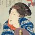 A beauty adjusting her makeup (化粧) from the series "Types of the Floating World Seen Through a Physiognomist's Glass" (<i>Ukiyo jinsei tengankiyō</i> - 浮世人精天眼鏡)