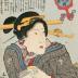 A beauty adjusting her makeup (化粧) from the series "Types of the Floating World Seen Through a Physiognomist's Glass" (<i>Ukiyo jinsei tengankiyō</i> - 浮世人精天眼鏡)